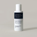 Skincare bottle labeled 'Ageless Peptide + Serum-in-Lotion' by Advanced Rejuvenating Concepts on a neutral background